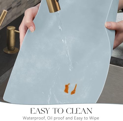 MOSAYT Vinyl Faux Leather Placemats, Set of 4, Light Grayish Blue - Image 4
