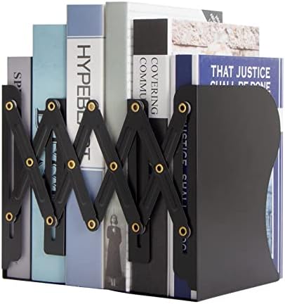Aobopar Adjustable Book Ends, Metal Bookends for Heavy Books, Desk Book Holder for Shelves, Book Organizer for Desk, Suitable for Office, Home and School Use (Black) by Aobopar
