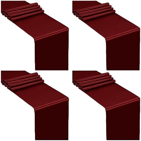 SiinvdaBZX 4 Pcs Burgundy Satin Table Runner 12 x 108 inches Long by SiinvdaBZX