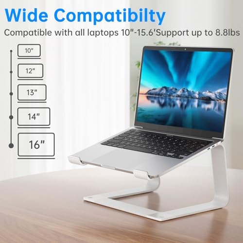 GleYo Laptop Stand for Desk Portable Computer Riser Metal Notebook Holder Printer Stand Office Desk Accessories Compatible with MacBook Air, Pro, Dell, HP, Lenovo and All 10-16" Laptops, Silver - Image 3