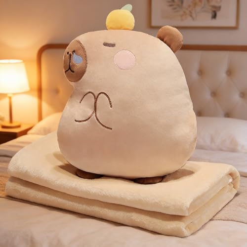 Cute Animal Plush Pillow with Hand Pocket - 3 in 1 Soft Stuffed Nap Pillow & Seat Cushion, with a Blanket, for Friends by TYRAFRY