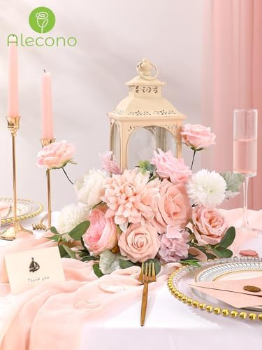 Alecono Light Pink Artificial Flowers, Silk Fake Roses Floral Set - Image 6