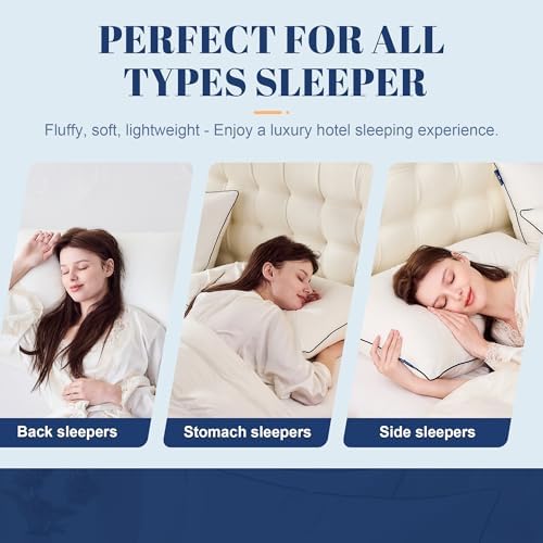 Flat Feather Down Pillows Pillows for Sleeping Queen Size Set of 1, Thin Hotel Pillow 1 Pack with Airyfil™ Fillings, Soft Bed Pillow for Stomach, Back Sleepers, Soft, 20×30 in. - Image 5
