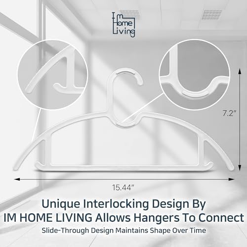 15" Compact Slim & Slimlink Interlocking Clothes Hangers, Space-Saving Lightweight Plastic Hangers for Small Closets, Dorms, Apartments, Travel, RVs & Petite Clothing (White, 50) - Image 2