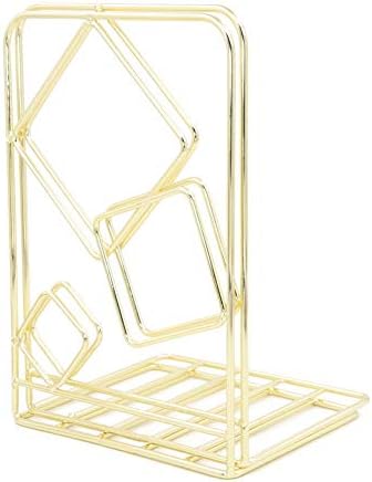 Winterworm Metal Bookends Book Ends Heavy Duty Modern Decorative for Bedroom Library Office School Book Display Desktop Organizer Gift(Square Gold) - Image 2