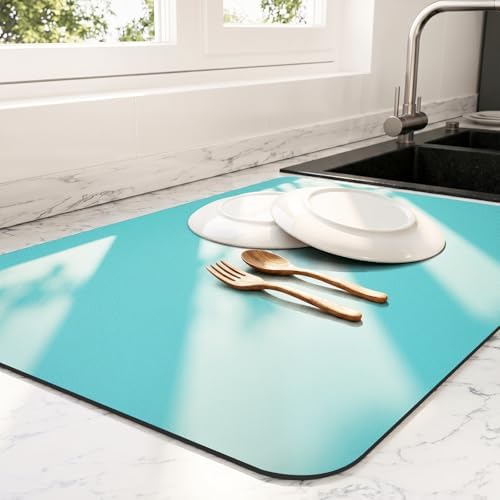 Ecotrim - Dish Drying Mat for Kitchen Counter | Coffee Bar Mat for Countertops | Heat Resistant Drainer Mat with Non-slip Rubber Backed | Hide Stain Kitchen Absorbent Draining Mat | Turquoise 18"x28" by Unknown