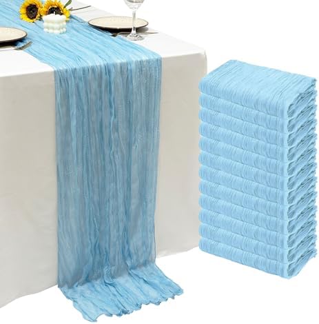 12Pack Baby Blue Cheesecloth Table Runner 20 x 120 inch Gauze Table Runner by Seveups