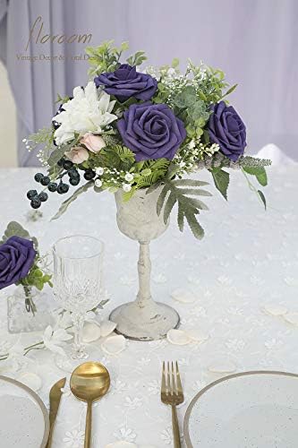 Floroom Artificial Flowers 25pcs Real Looking Violet Purple Foam Fake Roses with Stems for DIY Wedding Bouquets Bridal Shower Centerpieces Floral Arrangements Party Tables Home Decorations - Image 2