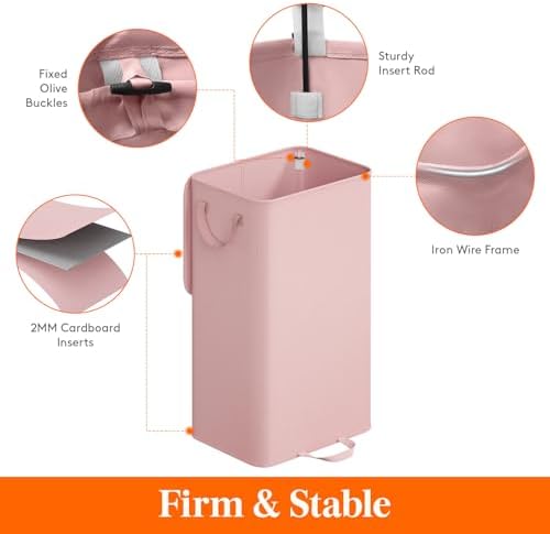 Lifewit Single Laundry Hamper with Lid, Removable Laundry Bags, Pink - Image 3