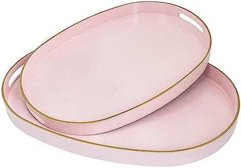 MAONAME Pink Decorative Tray Set of 2, Oval Serving Tray with Handles by MAONAME