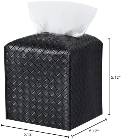 Tissue Box Cover PU Leather Tissue Holder Square Facial Tissue Case Facial Paper Organizer Dispenser for Bathroom, Vanity Countertop, Tabletop, Car, Black - Image 7