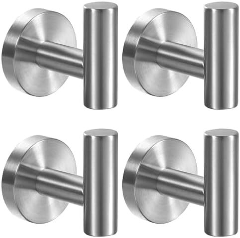Kruodop Towel Hooks for Bathroom,4 Packs Wall Mount Towel Holder,Black Matte Wall Robe Hook,Stainless Steel Heavy Duty Door Hanger Towel Hook for Kitchen, Bedroom,Hotel,Pool,Coats - Silver by Kruodop