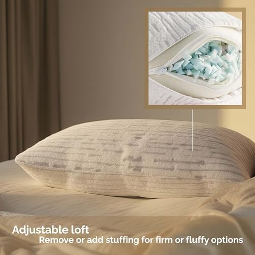 Clara Clark Memory Foam Pillows 2 Pack, Queen Size Bed Pillows for Sleeping, Adjustable Pillow Shredded Memory Foam Filling for Back Stomach & Side Sleeper, CertiPUR-US, Washable Bamboo Rayon Cover - Image 2