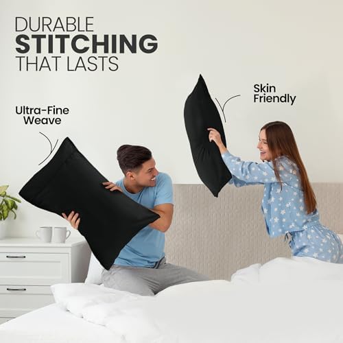 Pillow Covers King Size Set of 12, Soft and Comfy Pillow Cases, Black - Image 4