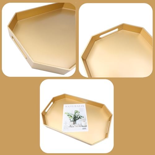 Gold Decorative Tray with Handles, Versatile Serving Tray for Coffee Table, Ottoman, Ideal for Serving, Displaying, Organizing, 15.7"*10.2"*1.57" - Image 5
