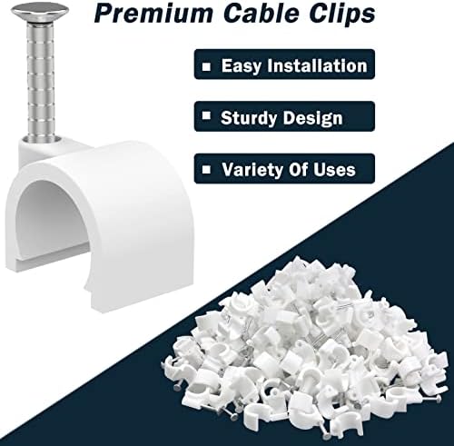 Cable Clips 10mm Nail in Cable Clip 1000 Pcs Cable Wire Clips Cable Tacks Coax Clips Speaker Wire Clips Cable Nails for Cords Cable Clamps Ethernet Cable Clip RG6 RG59 CAT6 RJ45 - Image 2