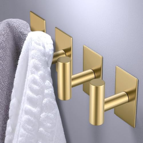 VAEHOLD Wall Towel Hooks, Heavy Duty Sticky Holder Waterproof Towel Hooks for Hanging Coat, Clothes, Closet Hook Wall Mount for Kitchen (Gold, 4 Pack) - Image 3