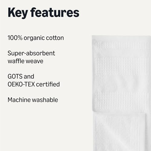 Amazon Basics Organic Cotton Waffle Kitchen Dish Cloths, Ultra Absorbent, Quick Drying, Lint-Free, 12 x1 2 inches, 6-Pack, White - Image 2