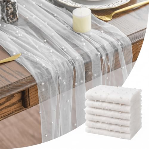 Artoid Mode 6-Pack Pearl White Gauze Table Runner 10FT Home Decor by ArtoidMode
