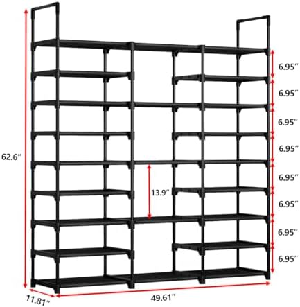 9-Tier Shoe Rack Organizer for 50-55 Pairs, Stackable Large Shoe Stand - Image 3