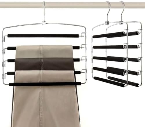 5-Tier Pants Hanger 2 Pack, Closet Organizer Space Saving Hanging Storage for Jeans, Trousers, Skirts, Dresses, Scarves (2-Pack) - Image 6