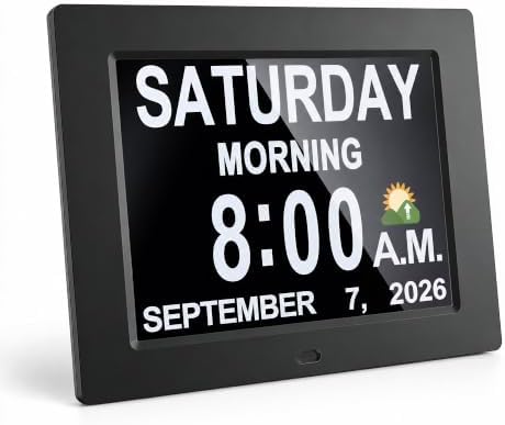 JALL 8" Large Digital Calendar Day Clock for Seniors 2026 - Easy to Read Alzheimer's Dementia Memory Loss Clock for Elderly with IPS Wide Angle，Day & Date, 12 Custom Alarms & Auto-Dimming, Black by JALL