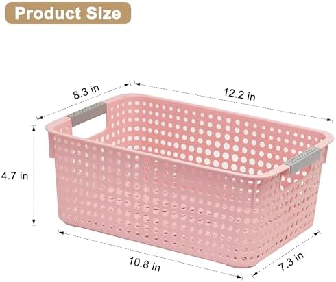 Soddeph 4-Pack Hollow Plastic Storage Baskets with Handles (Pink, Medium) - Image 2