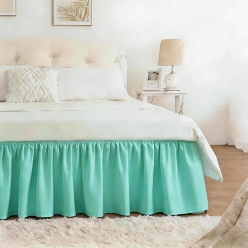 Spa Blue Bed Skirt Queen Size 15" Drop, Elastic Wrap Around Bedskirt by RIMELABedSkirt