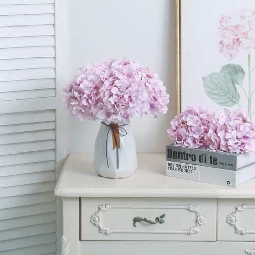 Fake Purple Hydrangea Artificial Flowers - Faux Silk Hydrangeas Flowers Heads with Stems Real Touch for Home Wedding Party Table Decor(Light Purple,Pack of 10) - Image 3