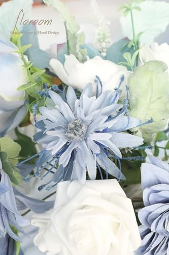 Floroom Dusty Blue Powder Blue Artificial Flowers Fake Roses Dahlias and Greenery Combo Box Set for DIY Wedding Bouquets Bridal Shower Centerpieces Floral Arrangements Party Tables Home Decorations - Image 6