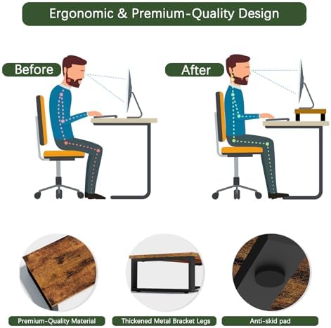 Wood Monitor Stand Riser, 2 Pack Desktop Laptop Riser for Dual Monitors & Printer, Engineered Wood Ergonomic Desktop Riser for Office PC Laptop, Rustic Brown - Image 5