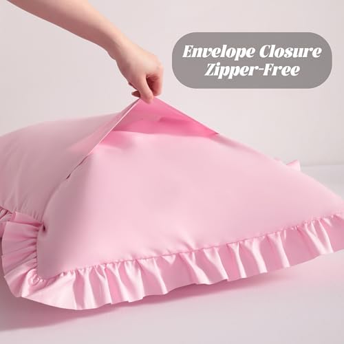 BEDSUM Queen Ruffled Pillow Shams - Set of 2, 20x30, Pink - Image 5
