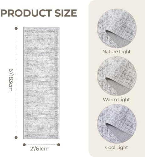 2x6 Runner Rug Non Slip,Washable Hallway Runner Rug,Grey - Image 2