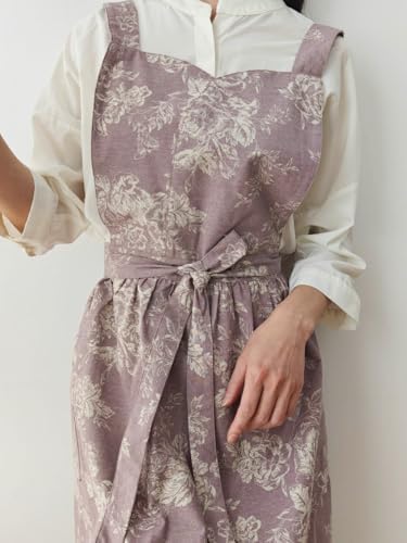 Floral Cotton Waterproof Adult Kitchen Apron Adjustable Cooking Baking Garden Chef Apron with Pocket - Image 4