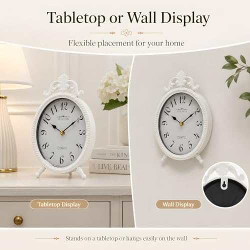 French Style White Table Clock, 10.8-Inch Silent Mantel & Wall Clock - Image 6