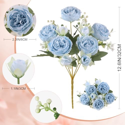 4 Bunches Peony Artificial Flowers Blue Flowers Silk Peonies Bouquets for Wedding Party Table Centerpieces Floral Arrangement Home Kitchen Decor - Image 2