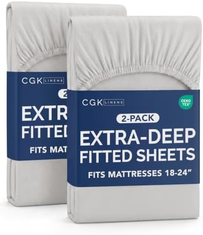CGK Linens 2 Pack Extra Deep Cal King Fitted Sheets - French Grey by CGKUnlimited