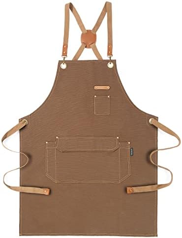 Genixart Chef Apron Men Women, Kitchen Aprons Cooking, BBQ - Brown by Genixart