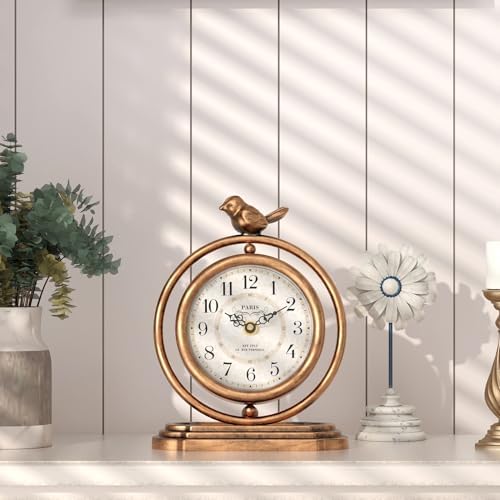 Gold Vintage Table Clock with Bird, European Retro Mantel Clocks - Image 4