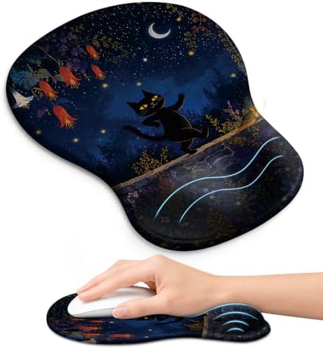 Ergonomic Mouse Pad with Wrist Rest, Gel Wrist Support, Starlit Cat by Zapdesk