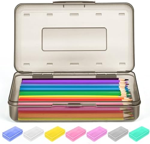 Sooez 1 Pack Clear Pencil Box, Plastic Hard Pencil Case with Stickers by Sooez