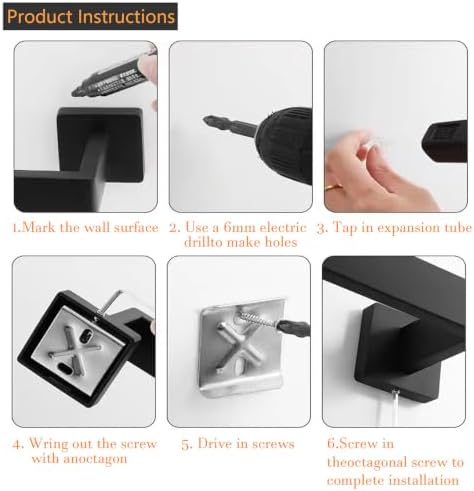 JOPOFI 6 Piece Towel Hook - Bathroom Robe Hook - Matte Black - Image 7