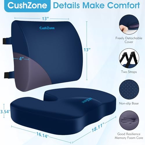 CushZone X-Large Seat Cushion and Lumbar Support Pillow for Office, Blue - Image 6