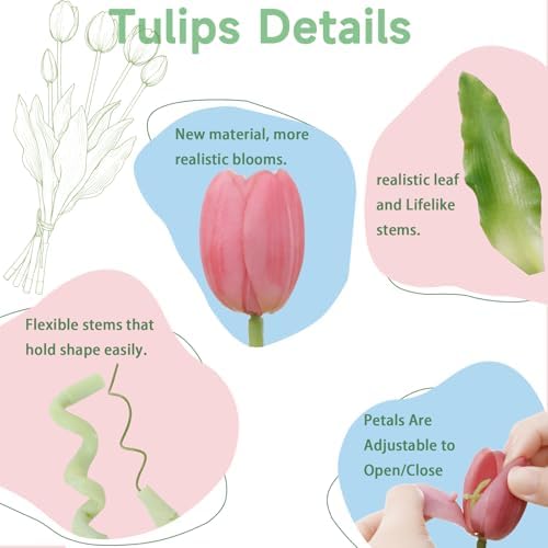 15 Pcs Light Purple Artificial Tulips Fake Flowers, Premium Latex Lifelike Texture, UV Resistant Waterproof Faux Tulip Bouquets with Snap-on Petals for Outdoor, Home, Wedding Decor - Image 3