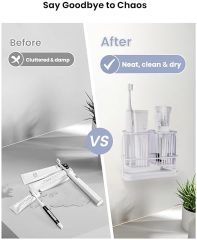KONE Clear Toothbrush Holders for Bathroom, 2 Cups Wall Mounted, Dry & Wet Separation, Organizers and Storage Set for Family Kids - Image 5