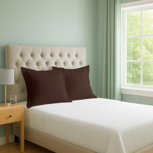 2 Pack Euro Pillow Shams 28x28 – 600 Thread Count 100% Organic Cotton Brown Square Pillow Covers with 2 Inch Flange, Soft & Smooth Premium Hotel-Quality Pillowcases Set of 2 - Image 7