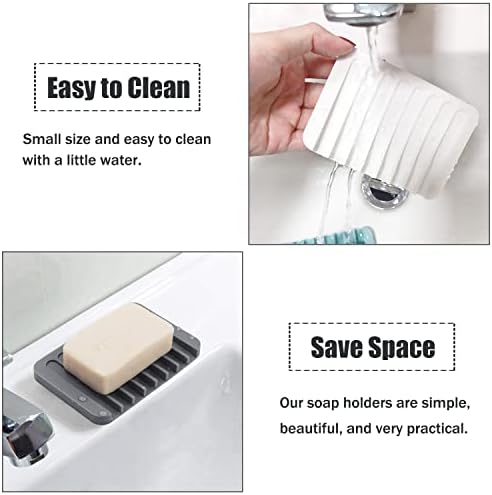 Self Draining Soap Dishes, 3 Pcs Silicone Soap Saver, Waterfall Drainer Soap Holder for Bathroom, Extend Soap Life, Keep Soap Bars Dry Clean & Easy Cleaning (White, Gray, Teal) - Image 2