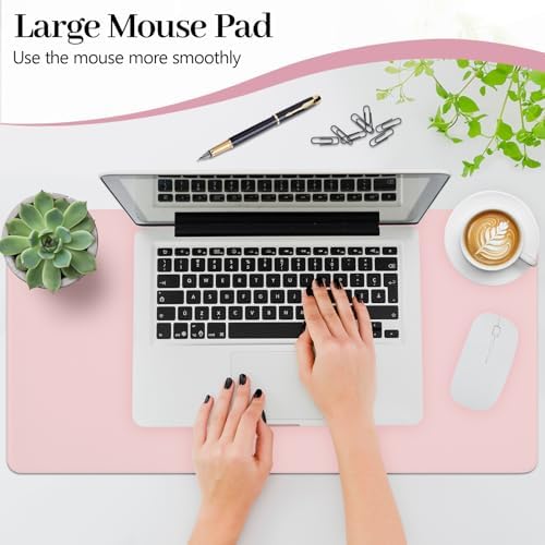 Pink Leather Desk Pad Large Mouse Pad, 23.6"x13.8" - Image 2