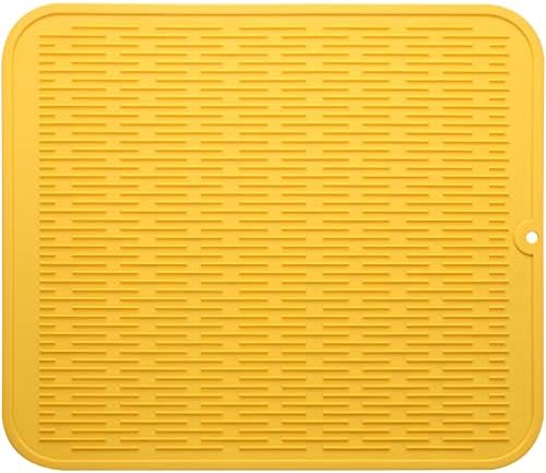 MicoYang Silicone Dish Drying Mat for Multiple Usage,Easy clean,Eco-friendly,Heat-resistant Silicone Mat for Kitchen Counter or Sink,Refrigerator or Drawer Liner Yellow 2XL 24 inches x 18 inches by MicoYang