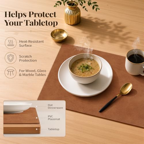 Homaxy Vinyl Heat Resistant Placemats Set of 6, Reddish Brown - Image 2